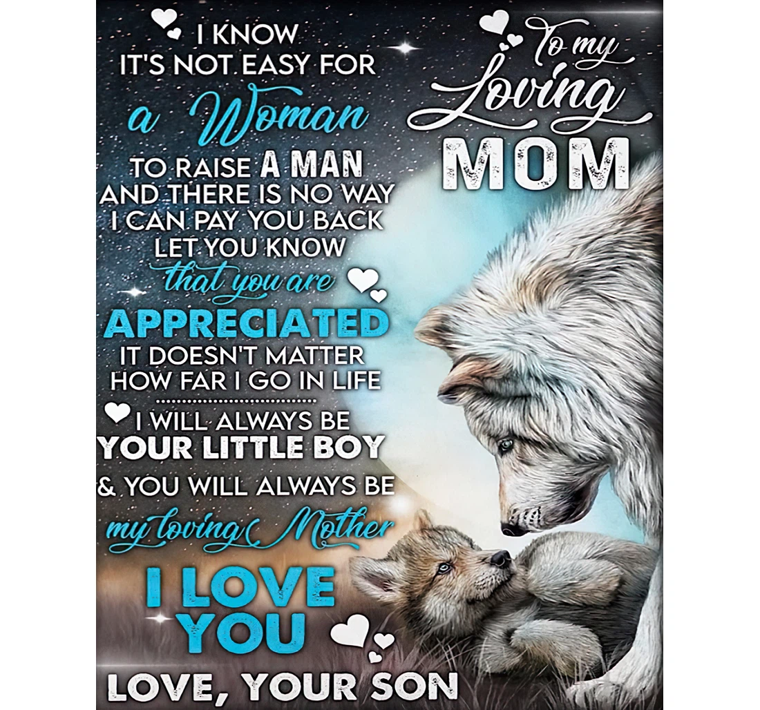 Throw Blanket, Quilt - Personalized To My Loving Mom Wolf From Son Customized Wolf Baby And Mother Together Printed Bedroom Gifts Sherpa Fleece