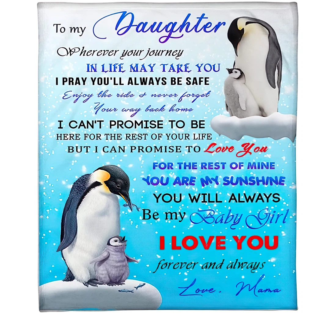 Throw Blanket, Quilt - Personalized Penguin To My Daughter From Mama Custom Name Family Cute Mom And Baby Penguins Art Bedding Gifts Sherpa Fleece