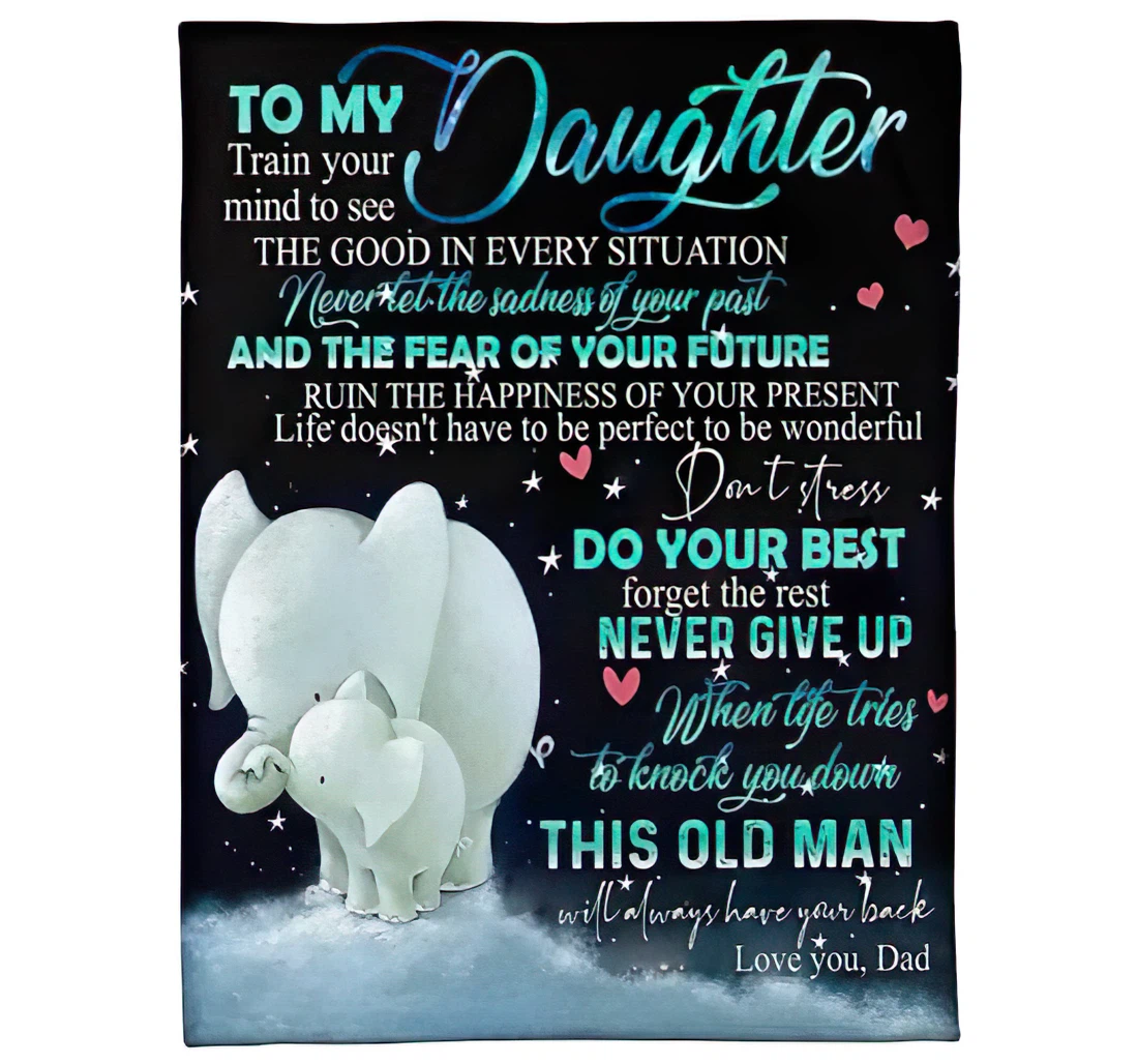 Throw Blanket, Quilt - Personalized To My Daughter Elephant From Dad Customize Cute Elephants In The Night Sky Premium Bedroom Gifts Sherpa Fleece