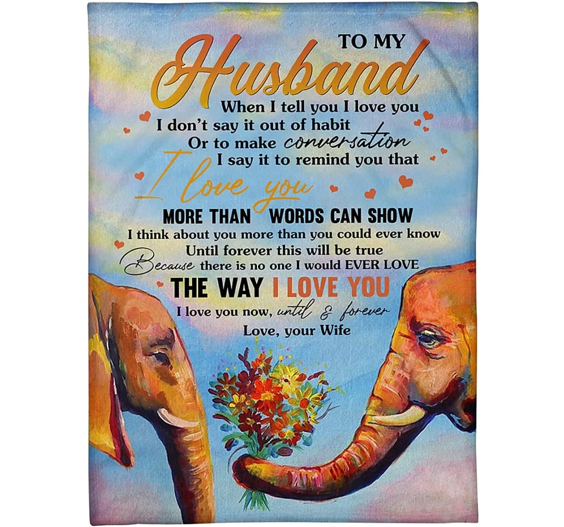 Throw Blanket, Quilt - Personalized Elephant To My Husband From Wife Custom Name Flowers And Happiness Elephant Couple Together Art Bedding Gifts Valentines Xmas Sherpa Fleece