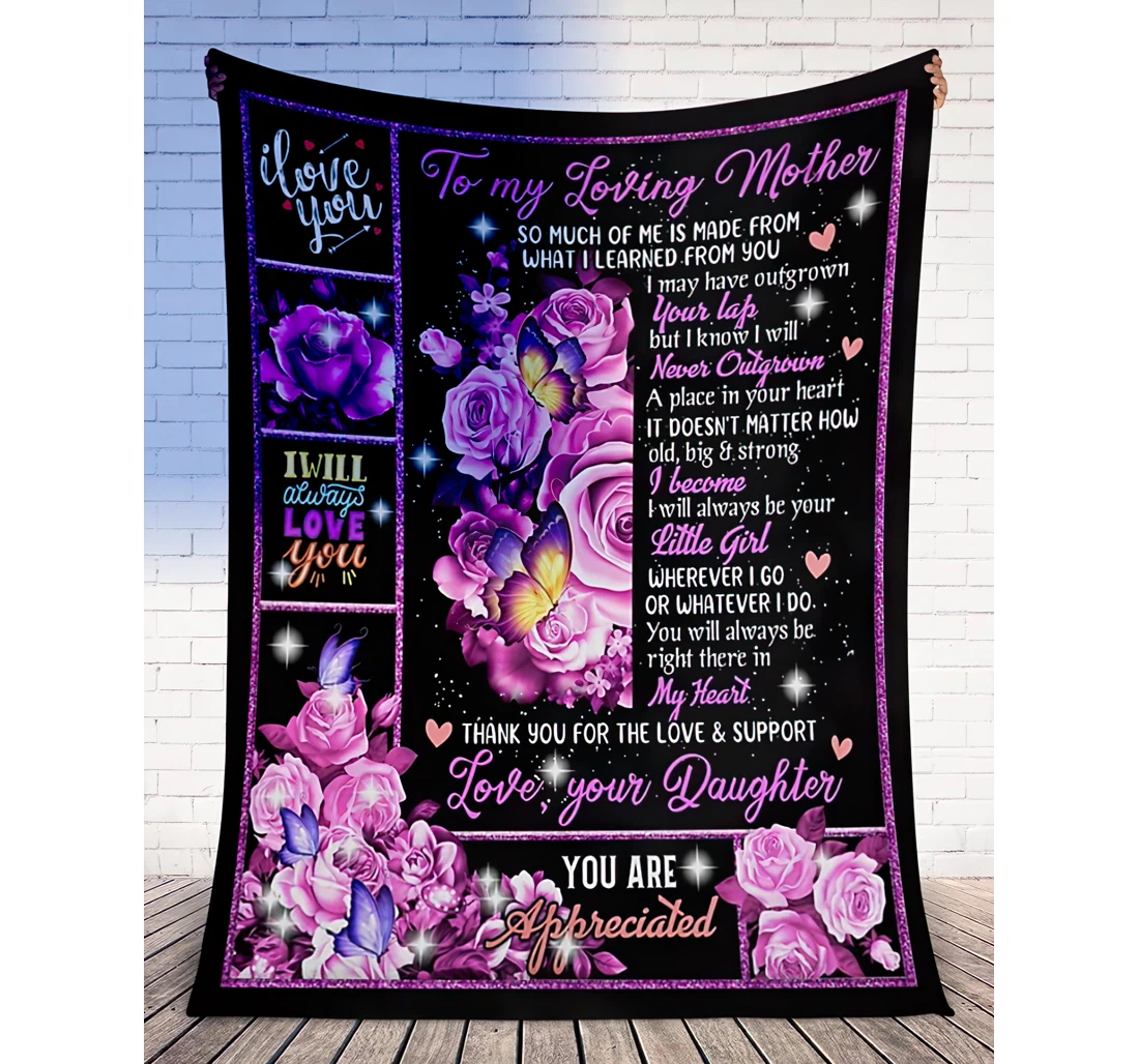 Throw Blanket, Quilt - Personalized To My Loving Mother Butterflies Family From Daughter Customize Purple Rose Butterflies Premium Gifts Sherpa Fleece