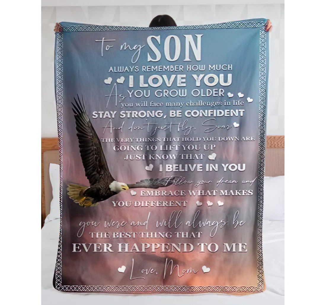 Throw Blanket, Quilt - Personalized To My Son Eagle Family From Son Customized Baby Eagle Flying The Pink Sky Gifts Son Sherpa Fleece