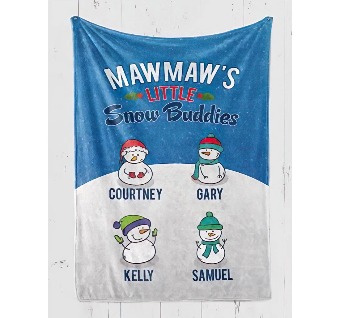 Throw Blanket, Quilt - Personalized To My Grandma From Grandkid Custom Grandmother Nickname And Kids Name Cute Snowman Mawmaw's Little Snow Buddies Bedding Gifts Xmas Sherpa Fleece