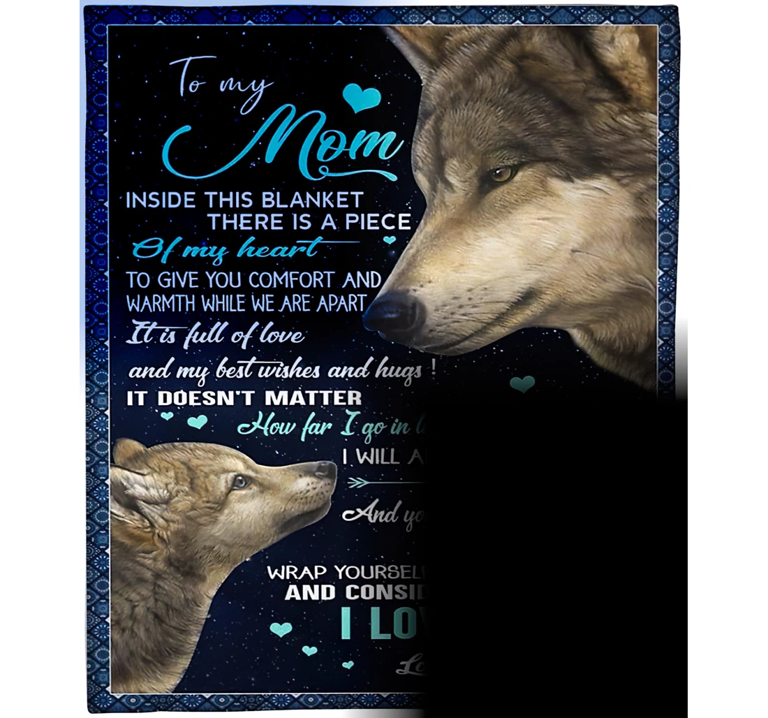 Throw Blanket, Quilt - Personalized Wolf To My Mom From Son Custom Name Cute Baby And Mother Wolves In The Night Sky Family Bedding Gifts Sherpa Fleece