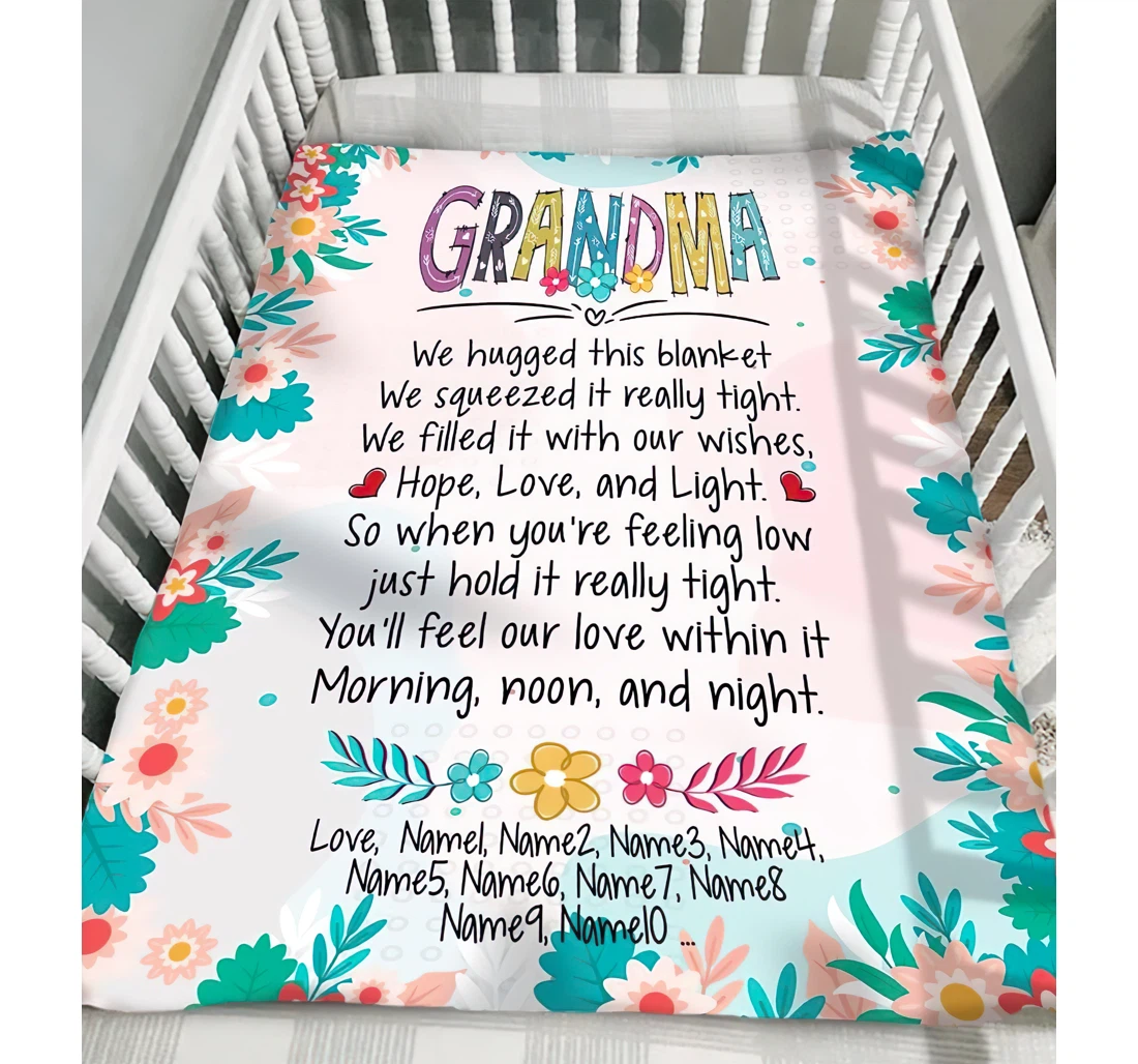 Throw Blanket, Quilt - Personalized Flower To My Grandma From Grandkid Custom Grandma Nickname And Grandkids Name Simple Flower Bedding Gifts Beloved Nana Sherpa Fleece