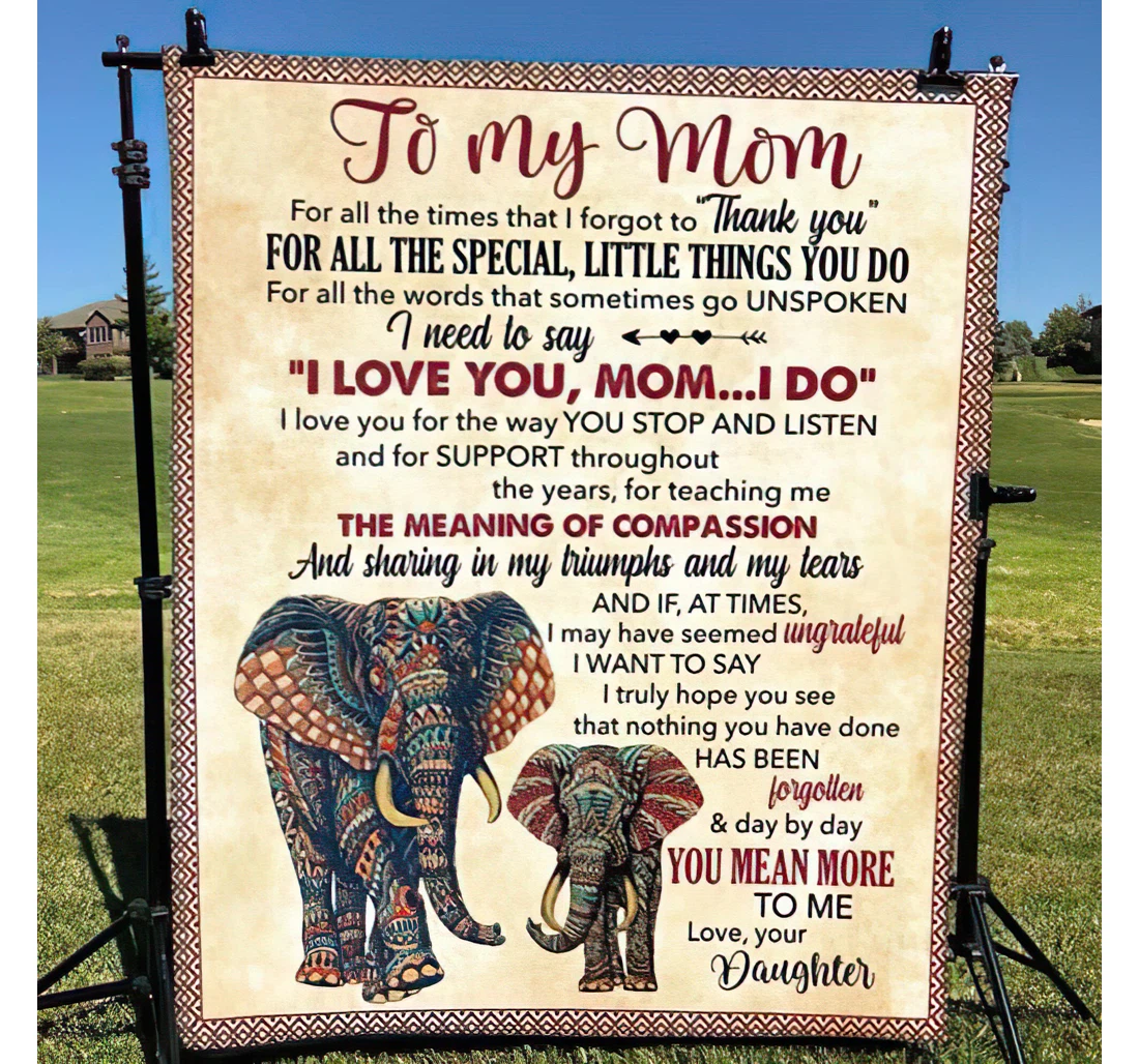 Throw Blanket, Quilt - Personalized Elephants Family To My Mom From Daughter Custom Name Cute Bohemian Elephants Art Bedding Gifts Sherpa Fleece