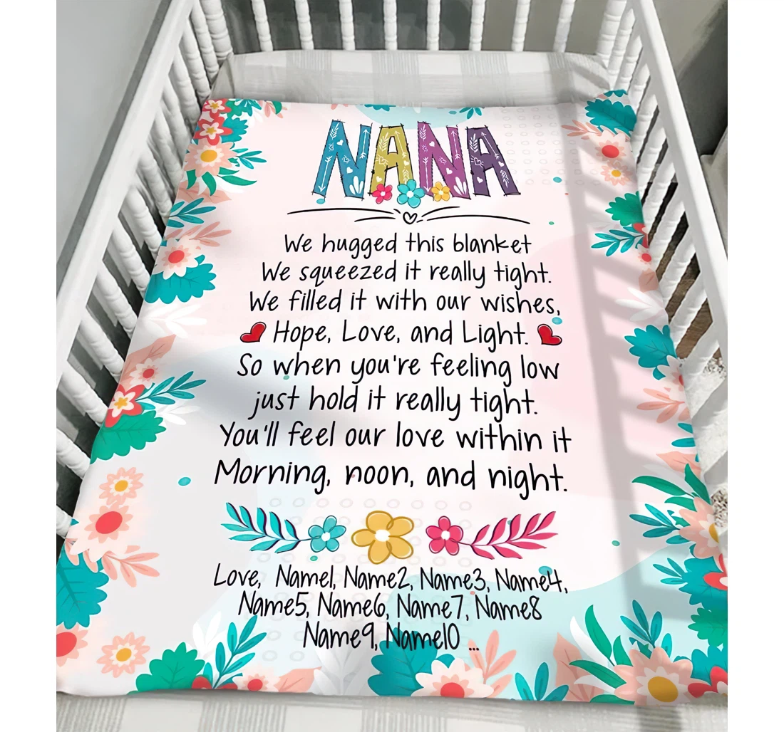 Throw Blanket, Quilt - Personalized Flower To My Grandma From Grandkid Custom Grandma Nickname And Kids Name Beautiful Flower White Bedding Gifts Beloved Nana Xmas Sherpa Fleece