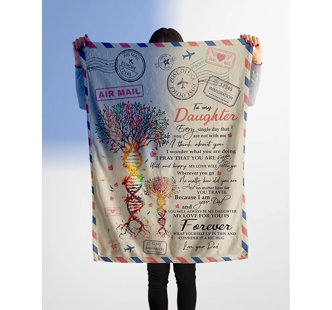 Throw Blanket, Quilt - Personalized Dna Trees Letter To My Daughter Custom Name I Think About You I Wonder What You Doing Air Mail Design Gifts Beautiful Daughter Sherpa Fleece