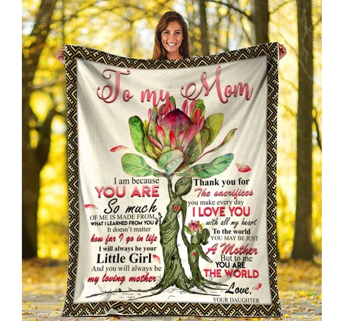 Throw Blanket, Quilt - Personalized Family To My Mom From Daughter Custom Name The Beautiful Mom And Baby Flower Tree Bedding Gifts Xmas Sherpa Fleece