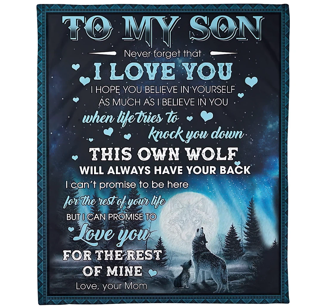 Throw Blanket, Quilt - Personalized Xmas To My Son From Mom Custom Name Promise To Love You Cute Son And Mother Wolf In The Forest Bedding Gifts Xmas Sherpa Fleece