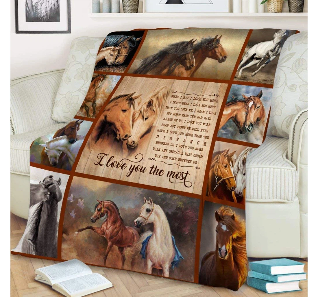 Throw Blanket, Quilt - Personalized Gifts Horse I Love You The Most Gifts Valentine Sherpa Fleece