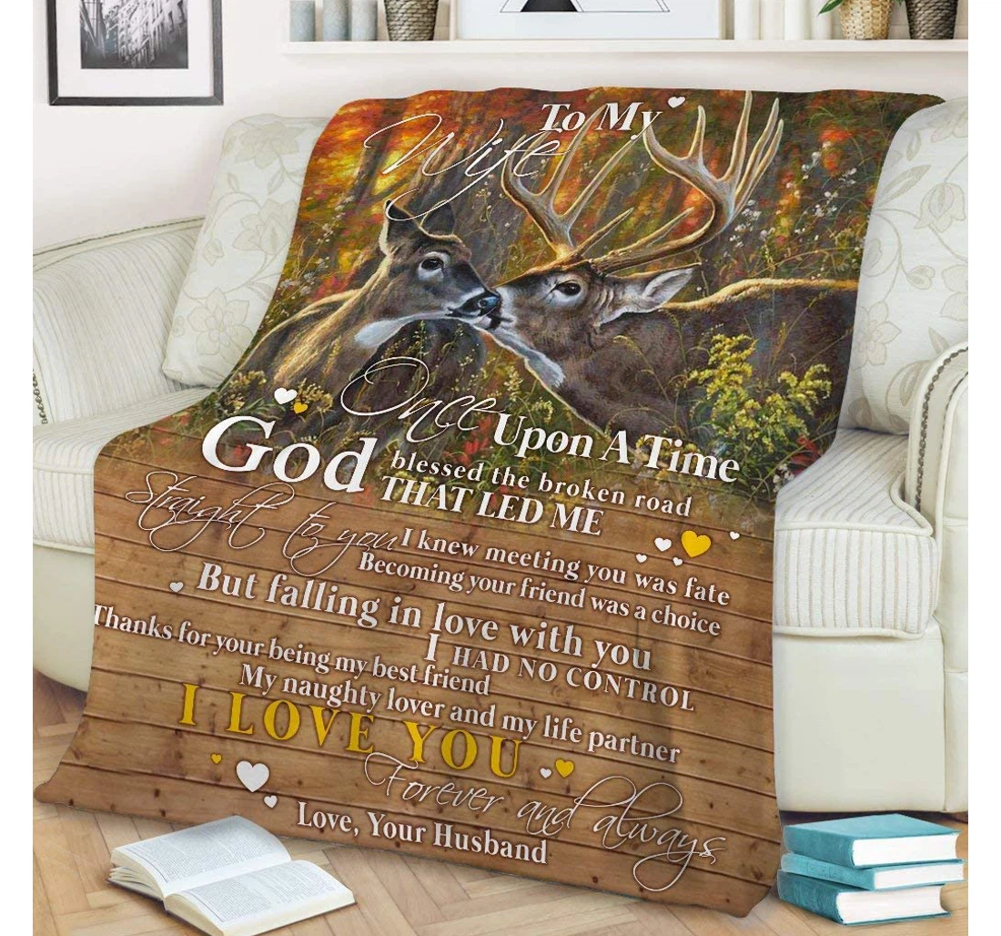 Throw Blanket, Quilt - Personalized Gifts Deer To My Wife I Love You Forever And Always Gifts Valentine Sherpa Fleece