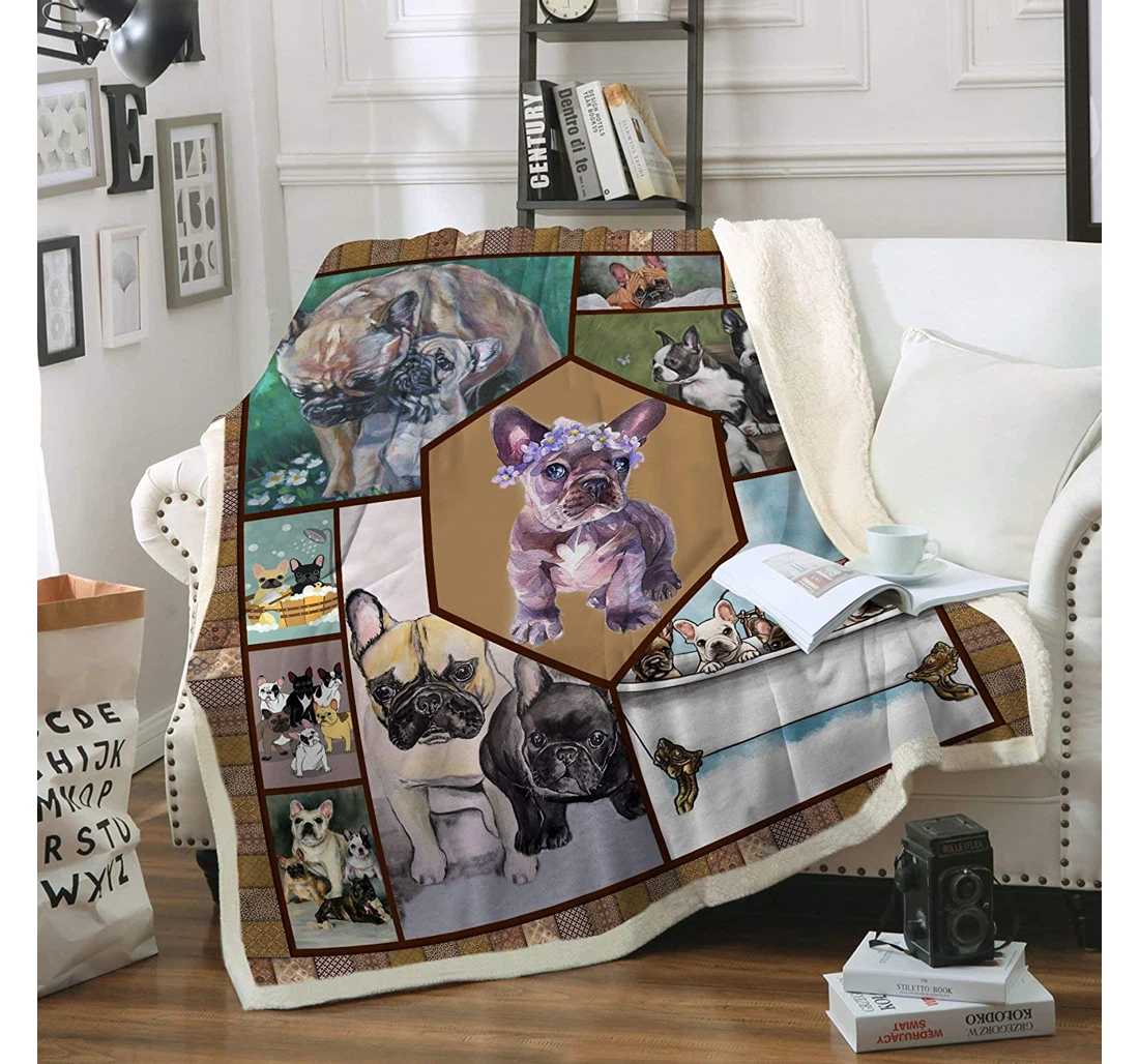 Throw Blanket, Quilt - Personalized Gifts French Bulldog Life Of French Bulldog Gifts Valentine Sherpa Fleece