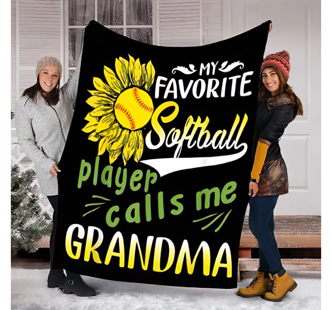 Throw Blanket, Quilt - Personalized Sunflower To My Grandma From Grandkid Custom Grandmother Nickname And Kids Name My Favorite Softball Player Calls Me Grandma Bedding A Sherpa Fleece