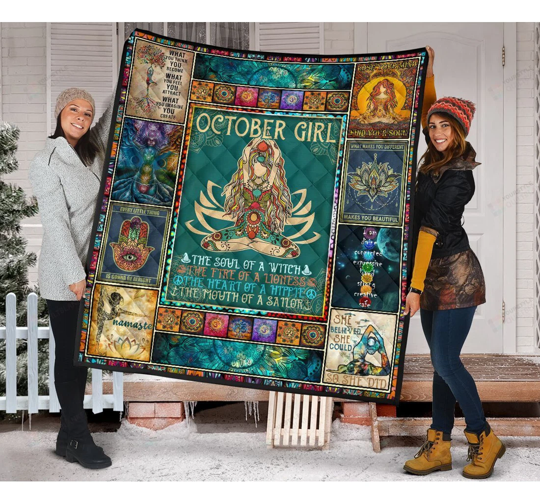 Throw Blanket, Quilt - October Girl Yoga Namaste Premier Great Gifts Sherpa Fleece