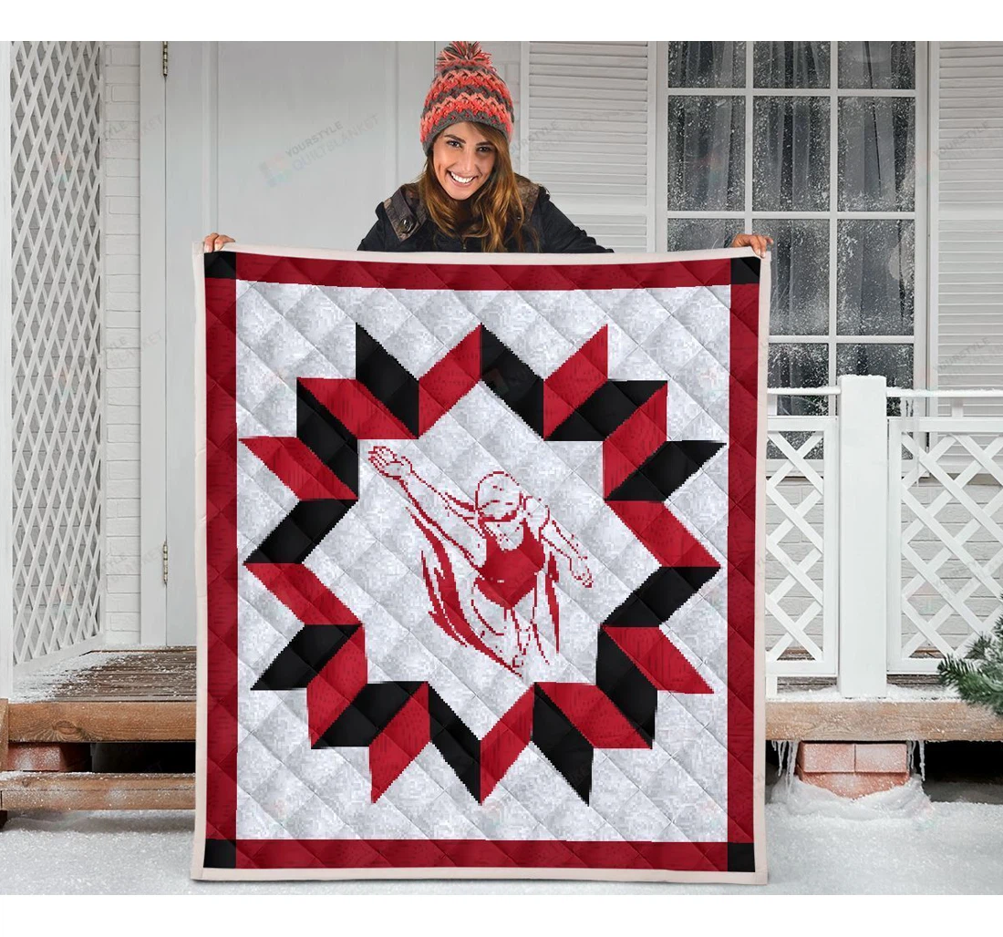 Throw Blanket, Quilt - Swimming Red Black Sherpa Fleece
