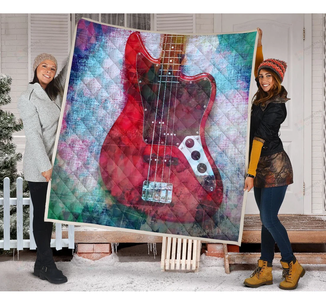 Throw Blanket, Quilt - Guitar Bass Sherpa Fleece