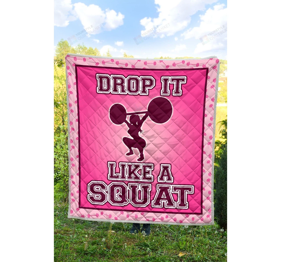 Throw Blanket, Quilt - Drop It Like A Squat Pink Sherpa Fleece