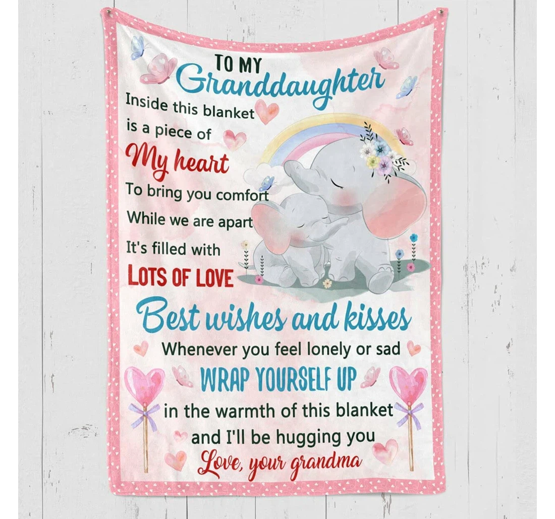 Throw Blanket, Quilt - Personalized Elephant Baby And Grandma To My Granddaughter From Grandmother Custom Name Inside This Is A Piece Of My Heart Gifts Sherpa Fleece