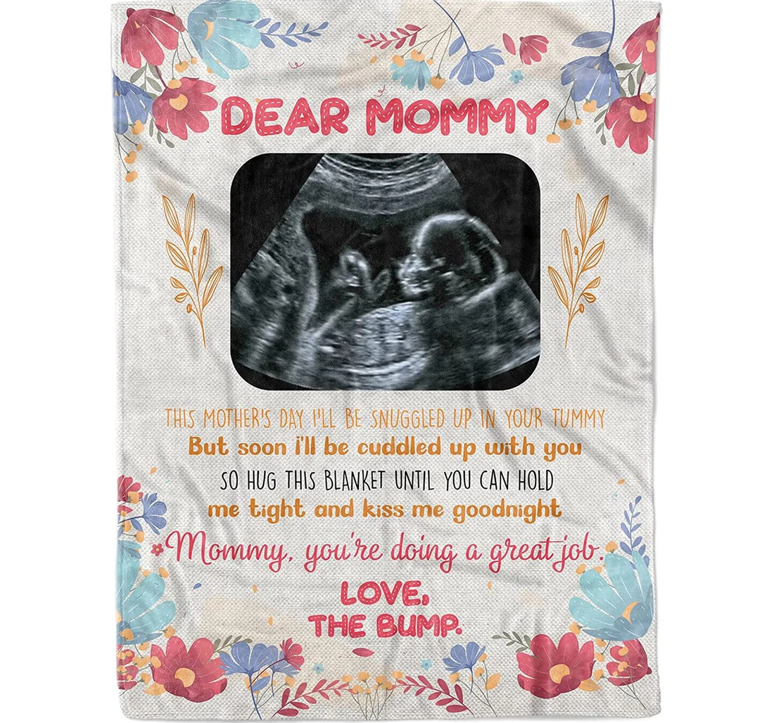 Throw Blanket, Quilt - Personalized Family Dear Mommy From The Bump Custom Name Ultrasound Image Baby In The Womb Flowers Bedding Gifts Pregnancy Announcement Sherpa Fleece