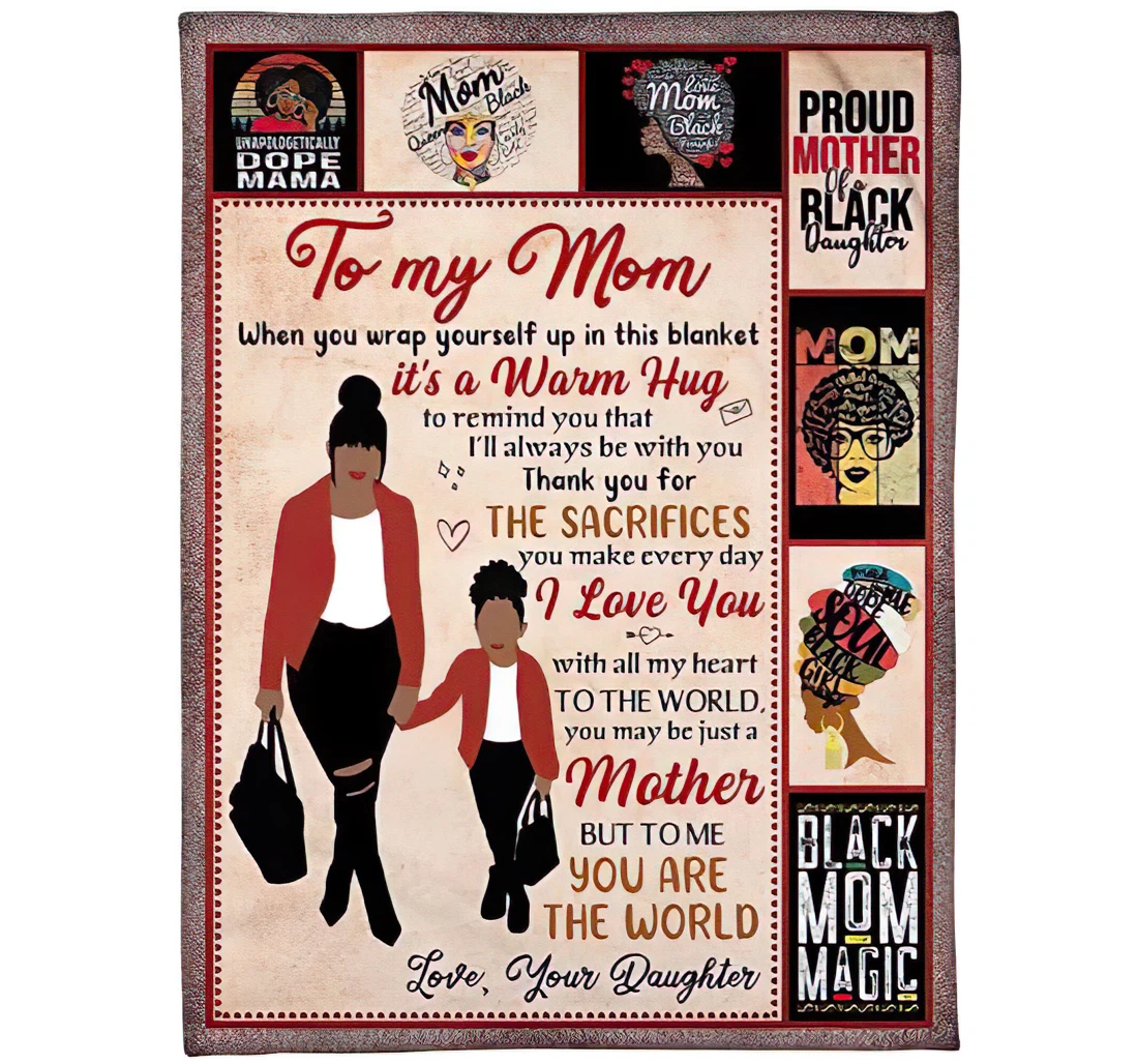 Throw Blanket, Quilt - Personalized Retro Vintage To My Mom From Daughter Custom Name Black African American Afro Mom And Daughter Gifts Sherpa Fleece