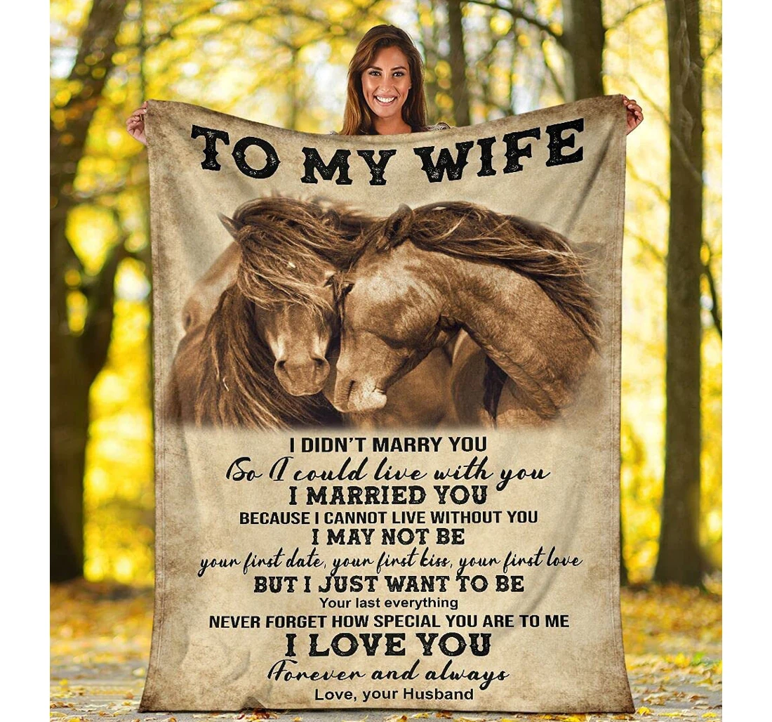 Throw Blanket, Quilt - Personalized Love To My Wife From Husband Custom Name Happiness Cute Horse Couple Together I Love You Forever And Always Gifts Sherpa Fleece