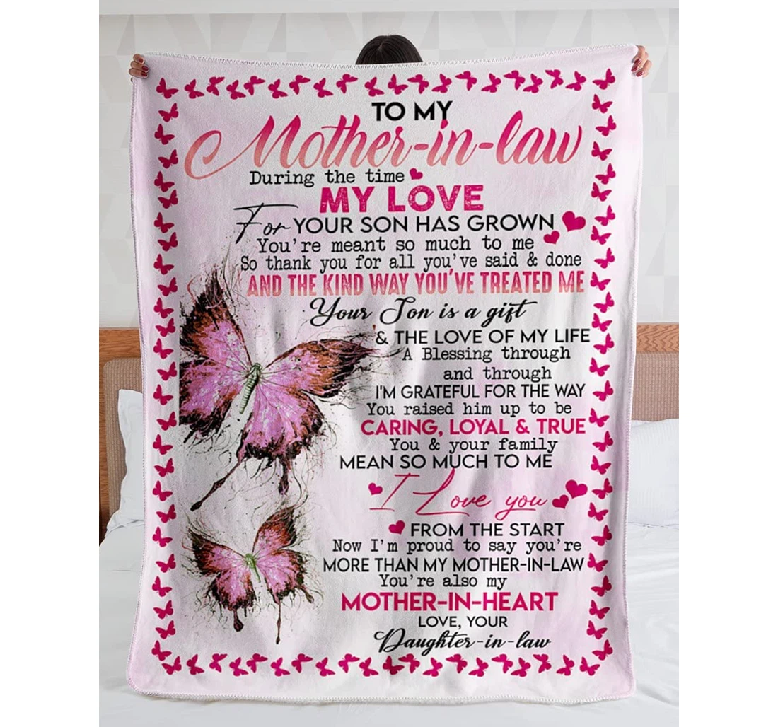 Throw Blanket, Quilt - Personalized Butterfly To My Mother In Law From Daughter In Law Custom Name Pink Beautiful Butterflies Border Gifts Xmas Sherpa Fleece