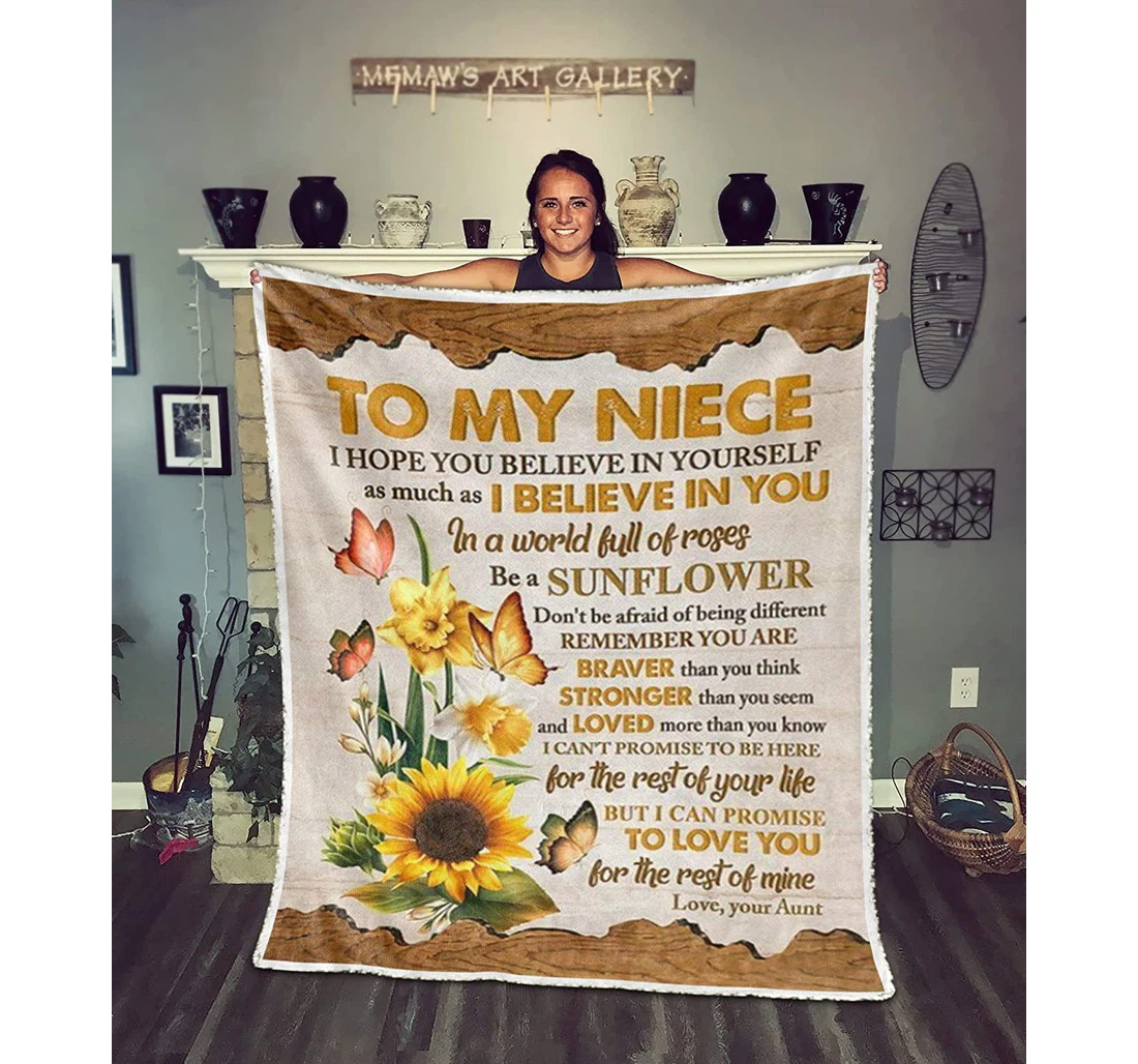 Throw Blanket, Quilt - Personalized To My Niece Butterflies Family From Mom Customized Butterflies Flying Around Sunflower Art Gifts Sherpa Fleece