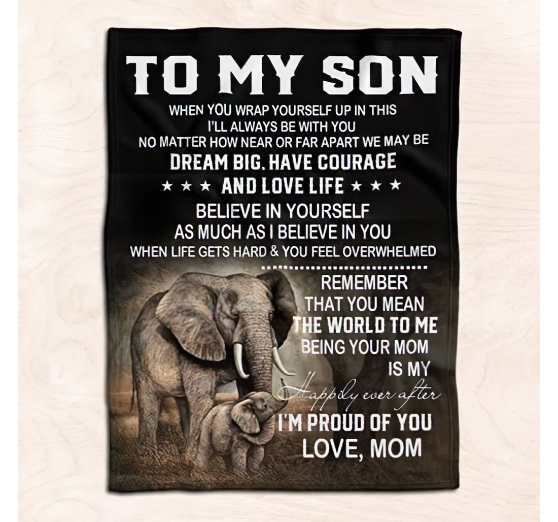 Throw Blanket, Quilt - Personalized To My Son Elephant From Mom Customized Cute Baby And Mother Elephant Forest Together Art Gifts Sherpa Fleece