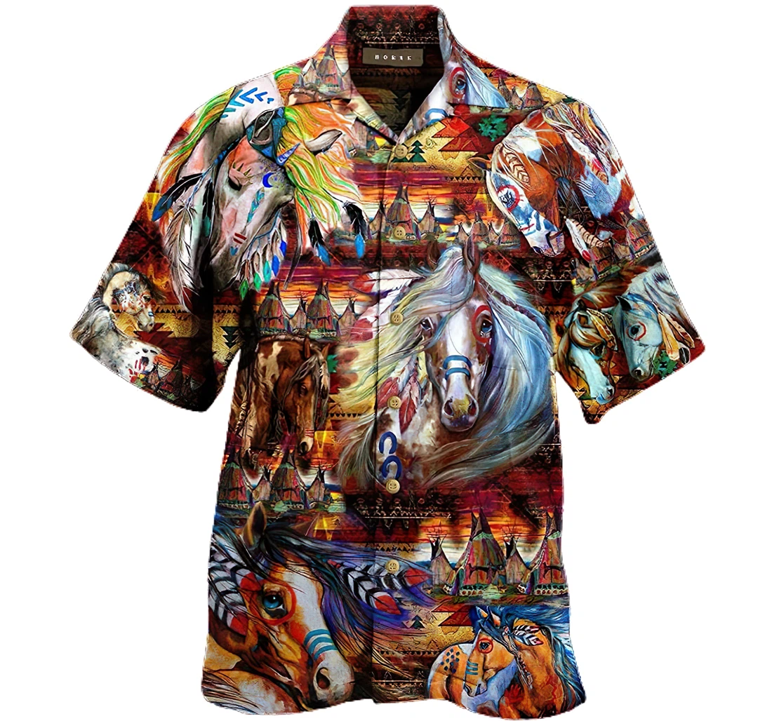 Personalized Amazing Native American Horses Hawaiian Shirt, Button Up Aloha Shirt For Men, Women