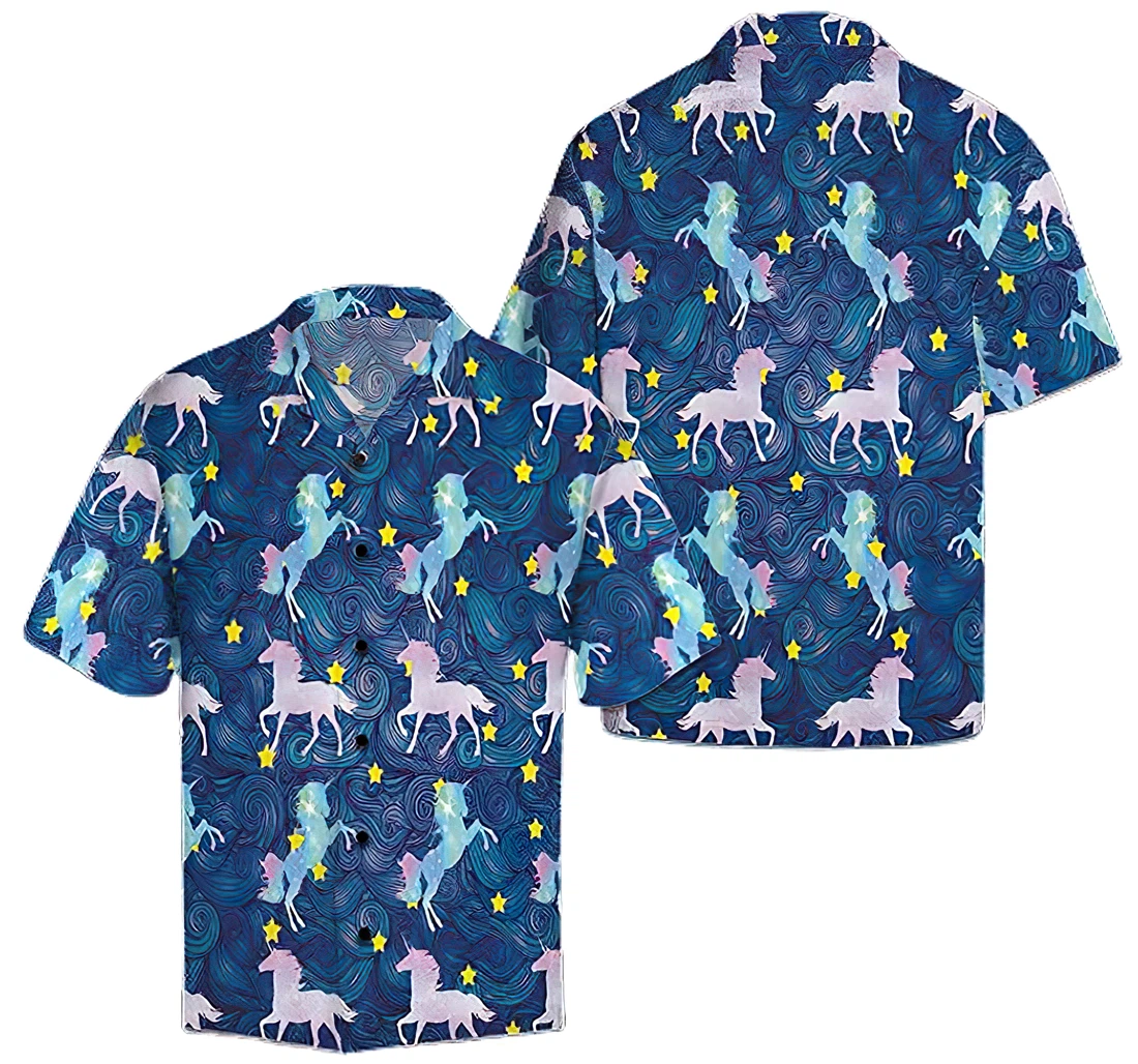Personalized Blue Sky And Unicorn Hawaiian Shirt, Button Up Aloha Shirt For Men, Women