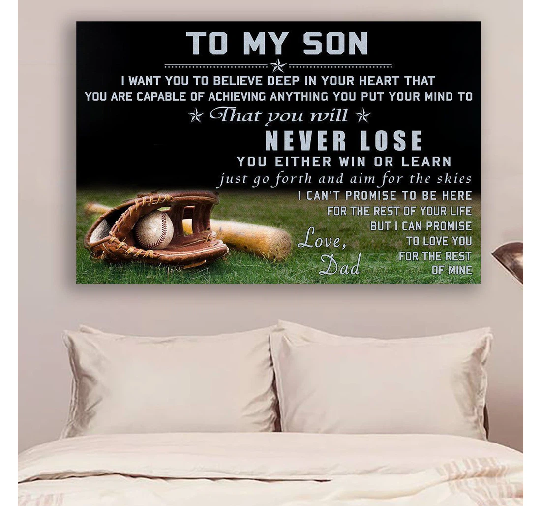 Poster, Canvas - Baseball I Want You To Believe Deep In Your Heart Message Son To Dad Print Framed Wall Art