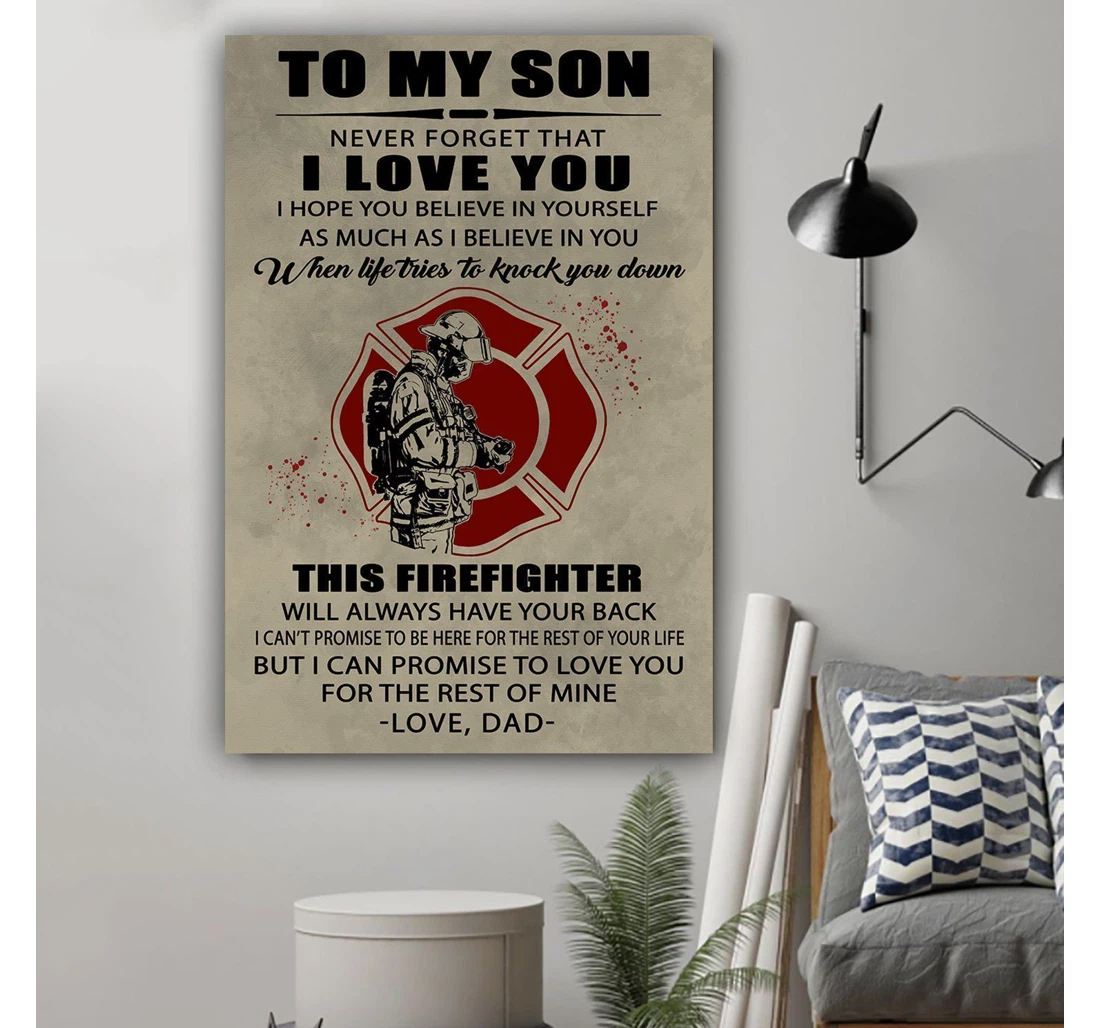 Poster, Canvas - L181 Firefighter Dad To Son This Firefighter Print Framed Wall Art