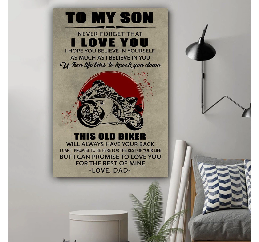 Poster, Canvas - Biker Hope You Believe In Yourself Message Dad To Son Print Framed Wall Art