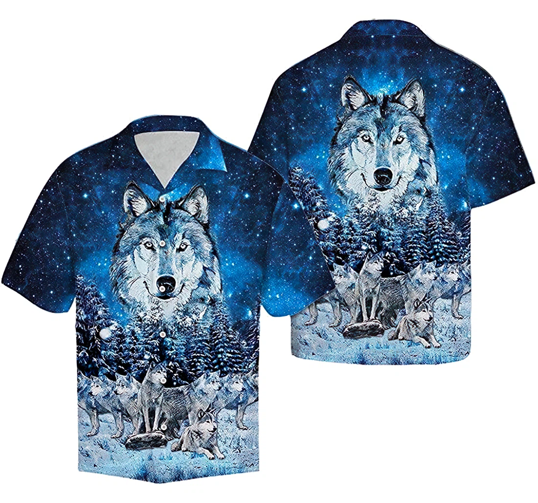 Personalized Wolf Family Mountain Hawaiian Shirt, Button Up Aloha Shirt For Men, Women