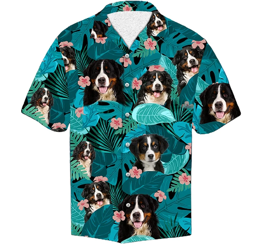 Personalized Bernese Mountain Dog Soft Beach Full Prints Hawaiian Shirt, Button Up Aloha Shirt For Men, Women