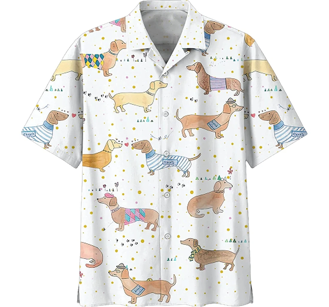 Personalized Dachshund Funny Cute Cute Adorable Coloful Soft Hawaiian Shirt, Button Up Aloha Shirt For Men, Women