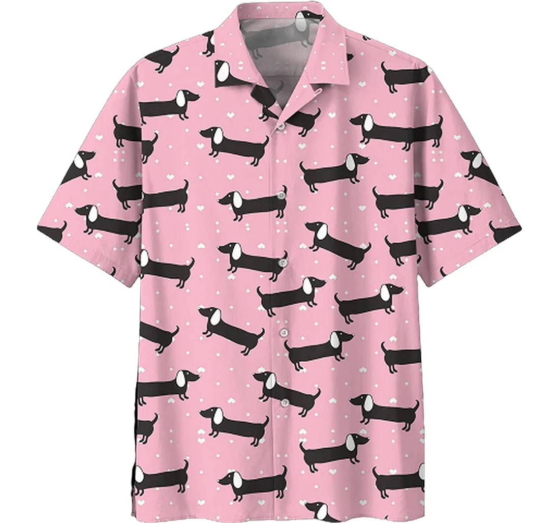 Personalized Dachshund Funny Cute Black And Pink Cute Soft Hawaiian Shirt, Button Up Aloha Shirt For Men, Women