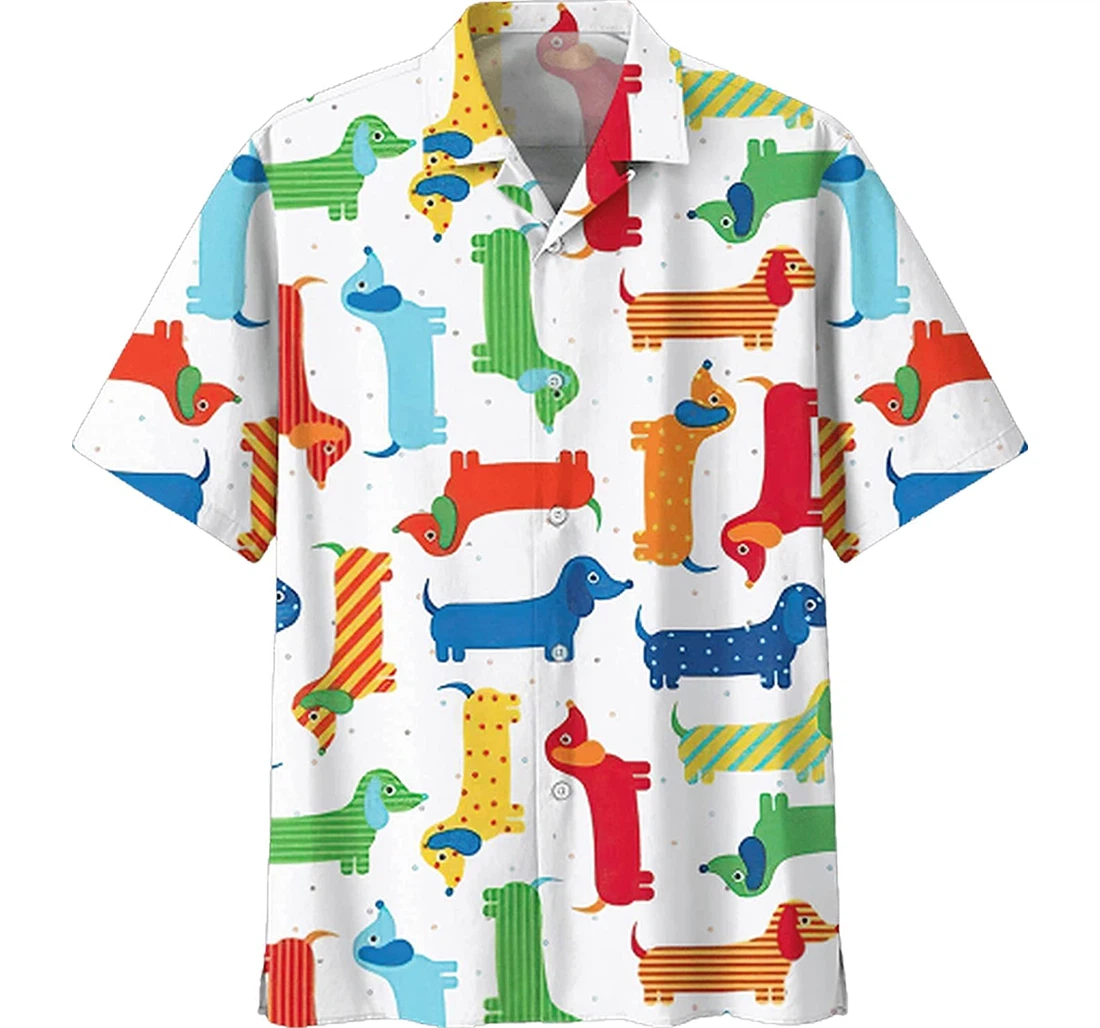 Personalized Dachshund Funny Cute Colorful Soft Hawaiian Shirt, Button Up Aloha Shirt For Men, Women