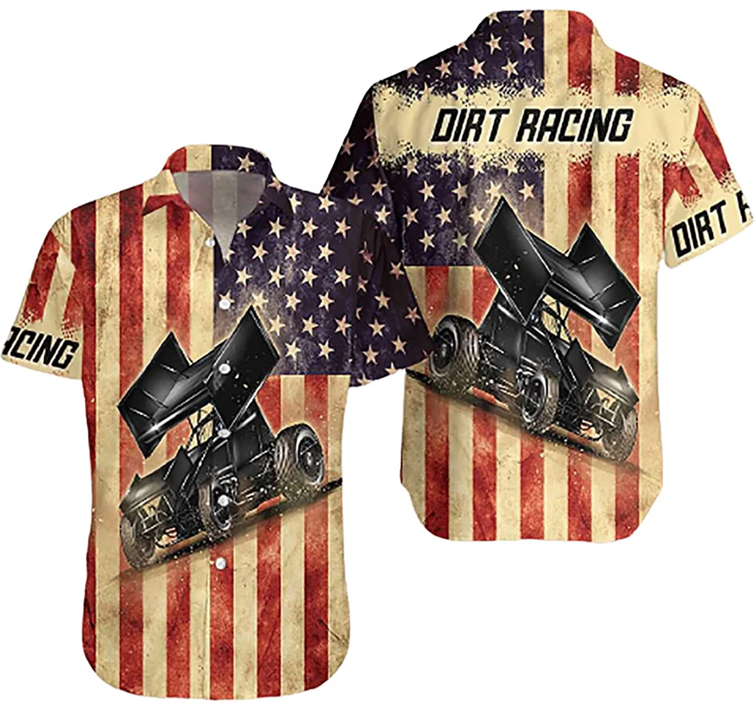 Personalized American Flag Dirt Racing Soft Hawaiian Shirt, Button Up Aloha Shirt For Men, Women