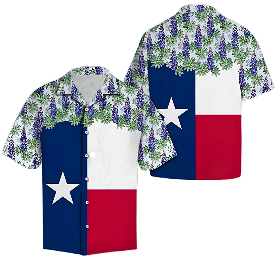 Personalized Texas Bluebonnet Flag Hawaiian Shirt, Button Up Aloha Shirt For Men, Women
