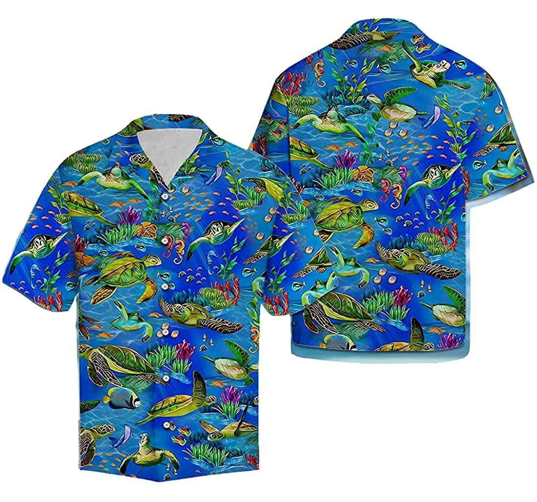 Personalized Turtle Beautiful Ocean Hawaiian Shirt, Button Up Aloha Shirt For Men, Women