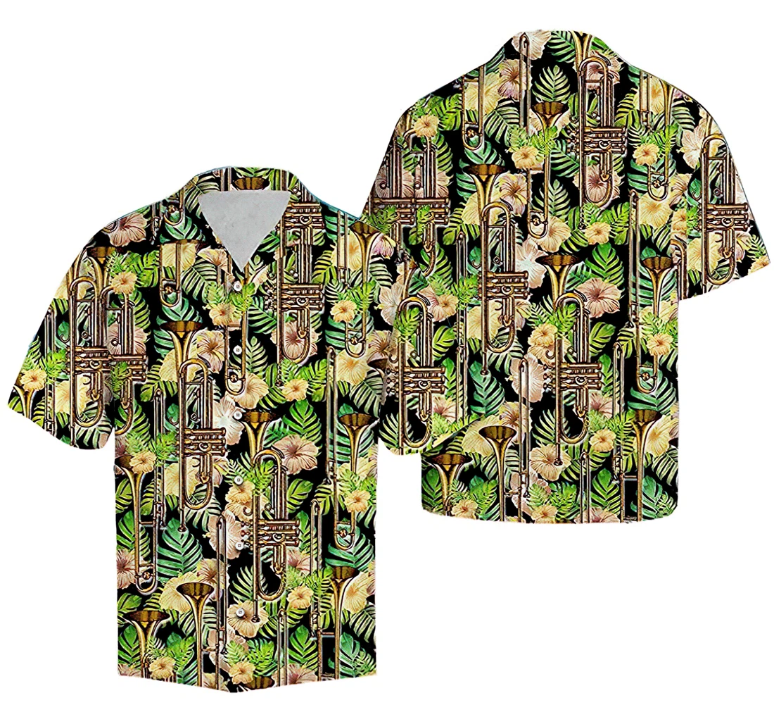 Personalized Trumpet Yellow Hibiscus Flower Hawaiian Shirt, Button Up Aloha Shirt For Men, Women