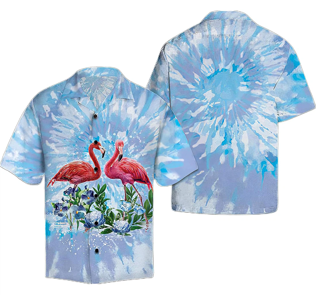 Personalized Flamingo Tie Dye Hawaiian Shirt, Button Up Aloha Shirt For Men, Women