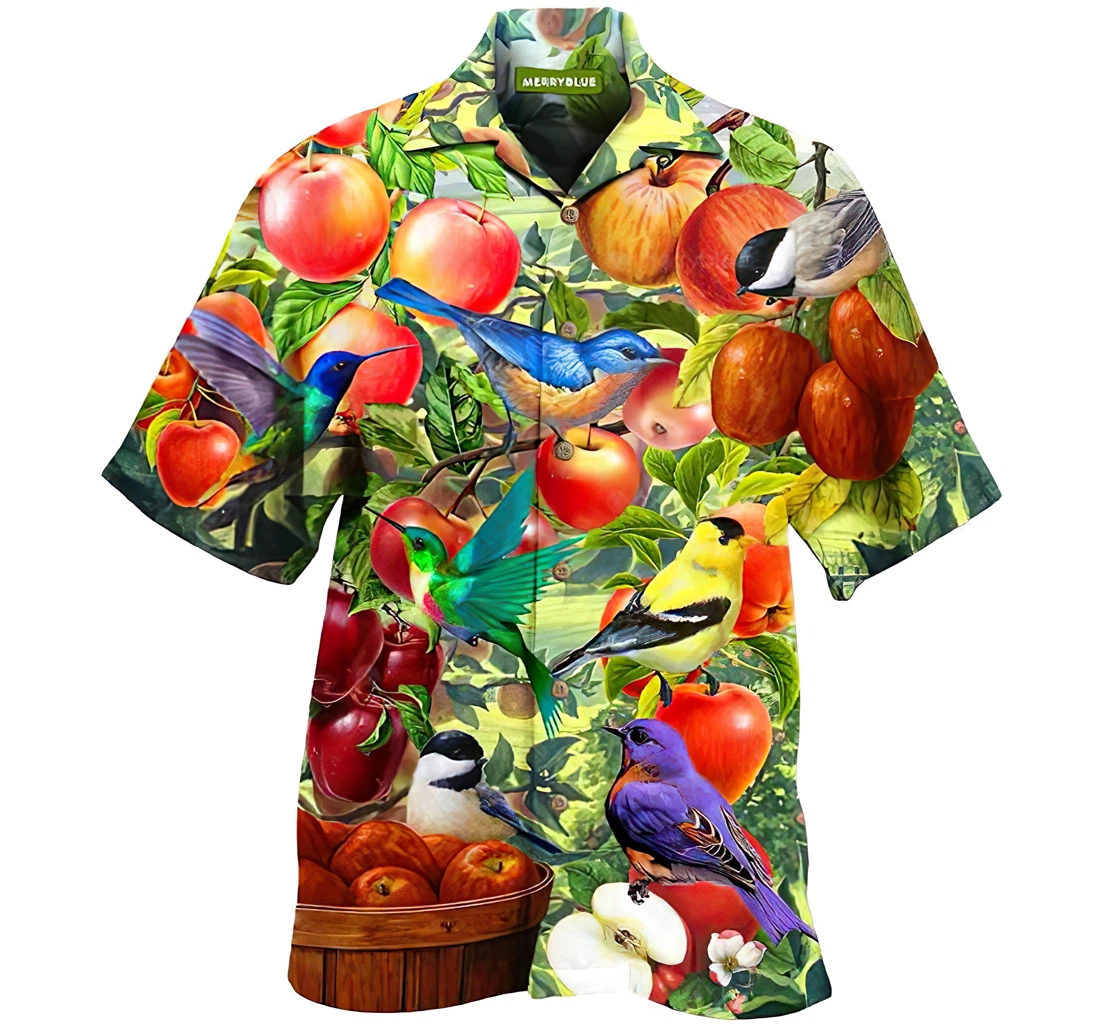Personalized Fresh Apple Garden And Birds Hawaiian Shirt, Button Up Aloha Shirt For Men, Women