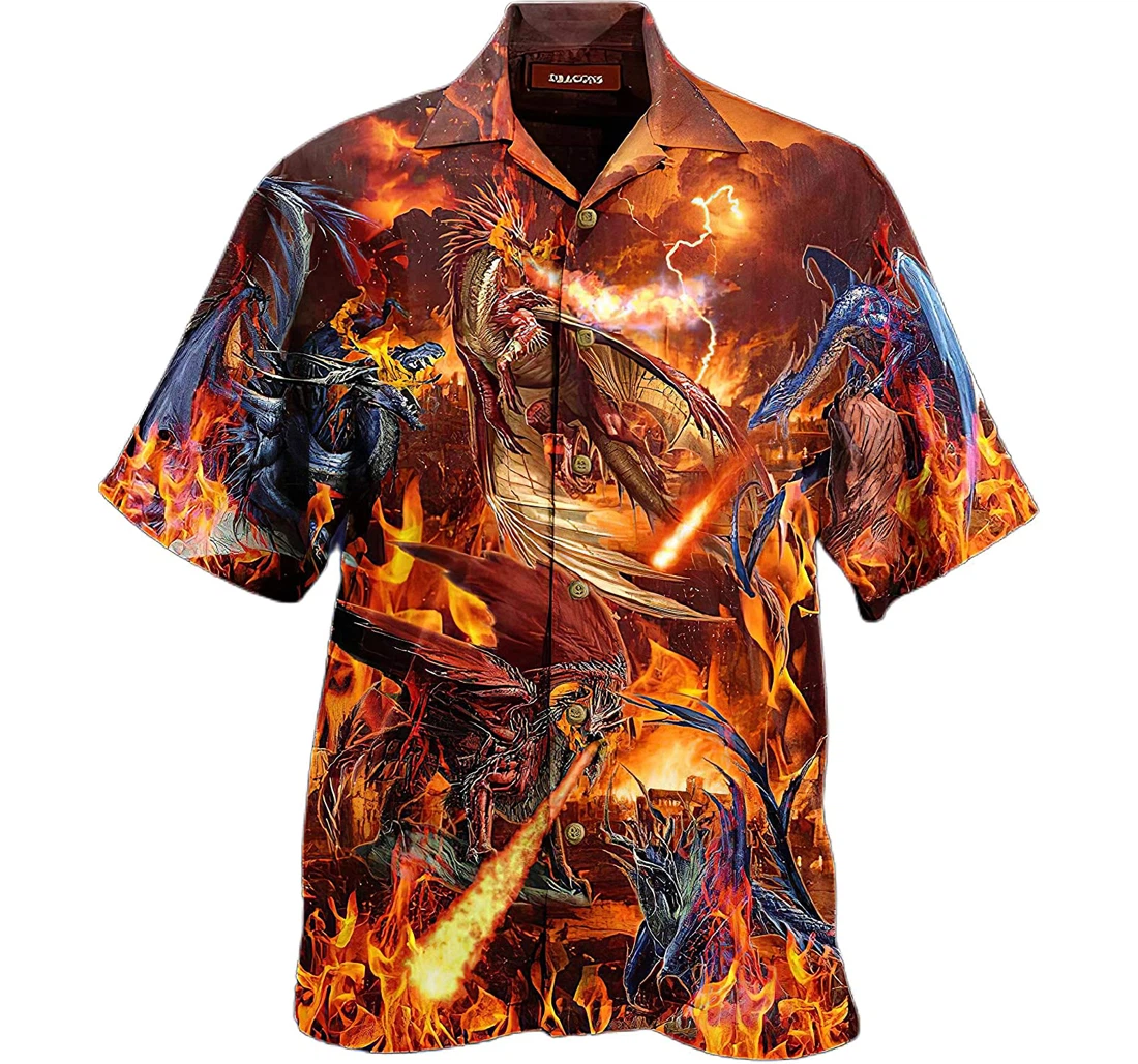 Personalized Shape Of Fire Dragon Hawaiian Shirt, Button Up Aloha Shirt For Men, Women
