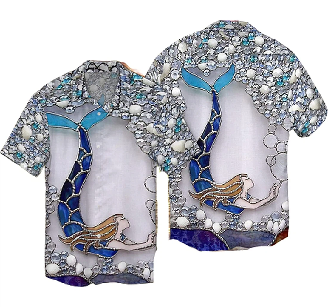 Personalized Beautiful Mermaid Hawaii Soft Beach Full Prints Hawaiian Shirt, Button Up Aloha Shirt For Men, Women