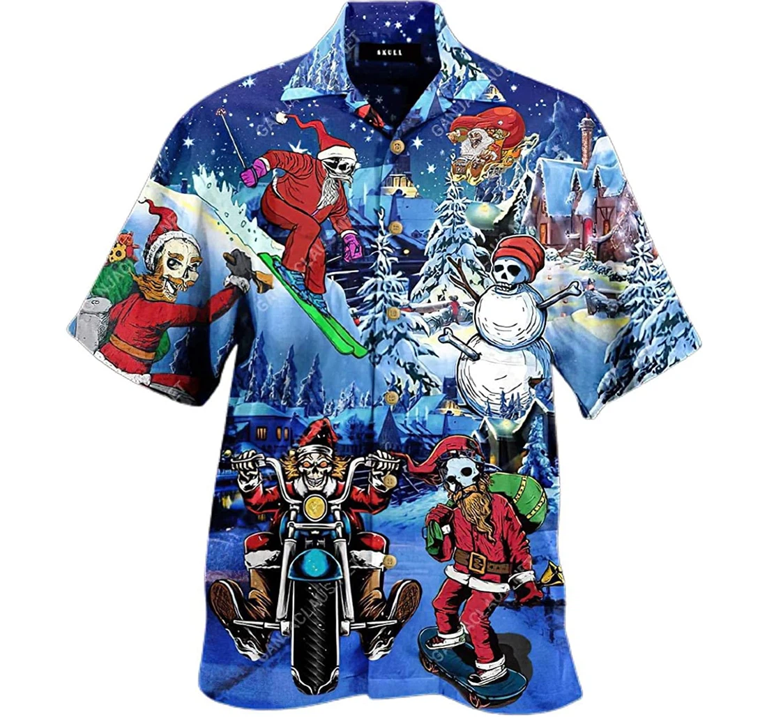 Personalized Merry Chrismas With Skull Hawaiian Shirt, Button Up Aloha Shirt For Men, Women