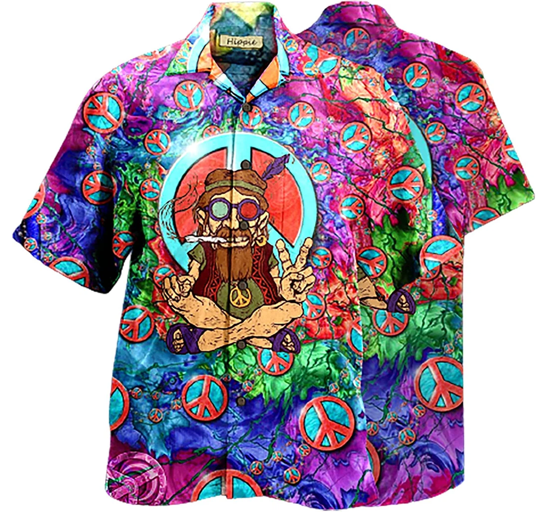 Personalized Old Man Hippie Soft Beach Full Prints Hawaiian Shirt, Button Up Aloha Shirt For Men, Women