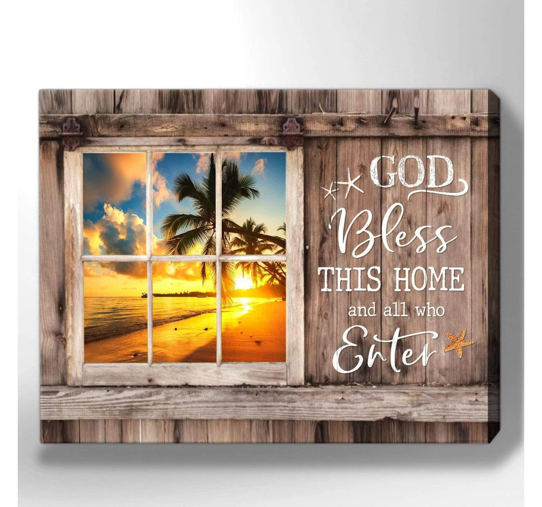 Poster, Canvas - God Bless This Beach Print Framed Wall Art